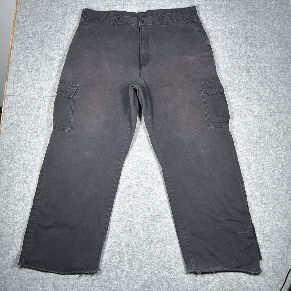 Vintage Dickies Pants Mens 40x32 Faded Black Y2K Cargo Workwear Baggy Frayed Hem